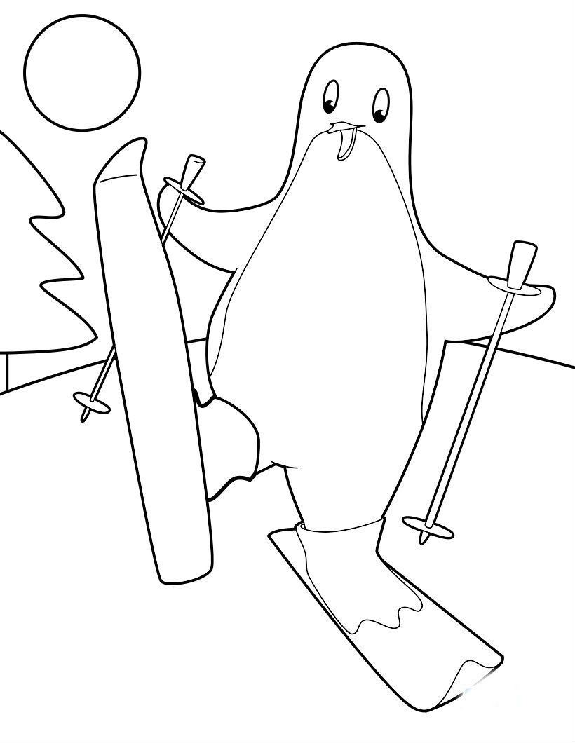 penguin skiing coloring pages