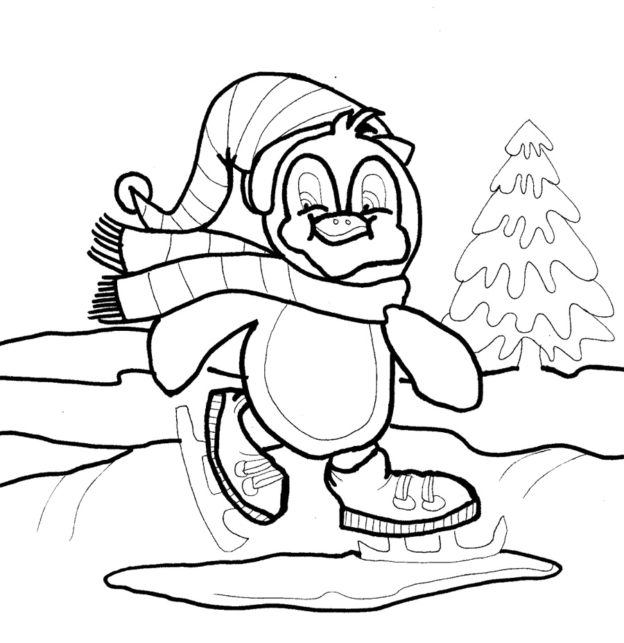 penguins ice skating coloring pages