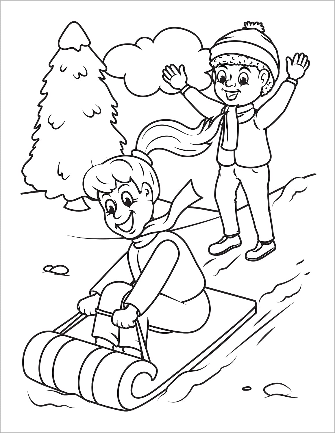 sledding coloring pages for kids