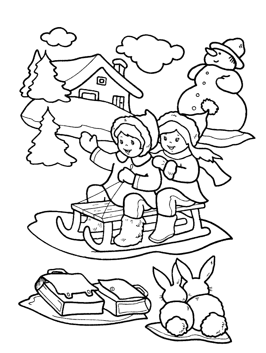 sledding colouring pages
