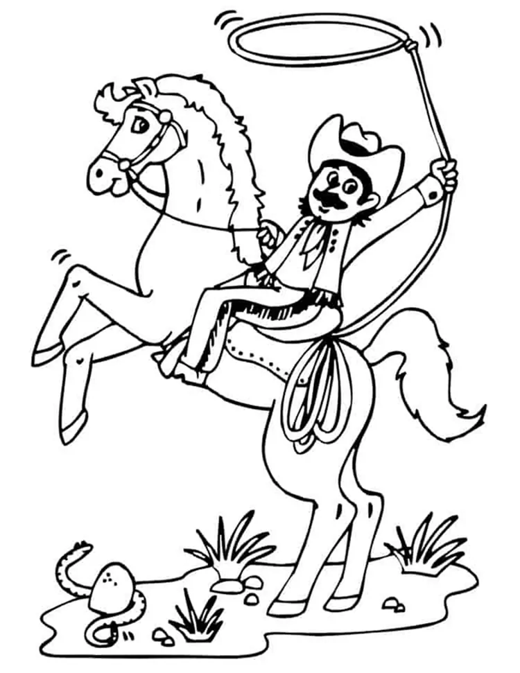 cowboy riding horse coloring pages