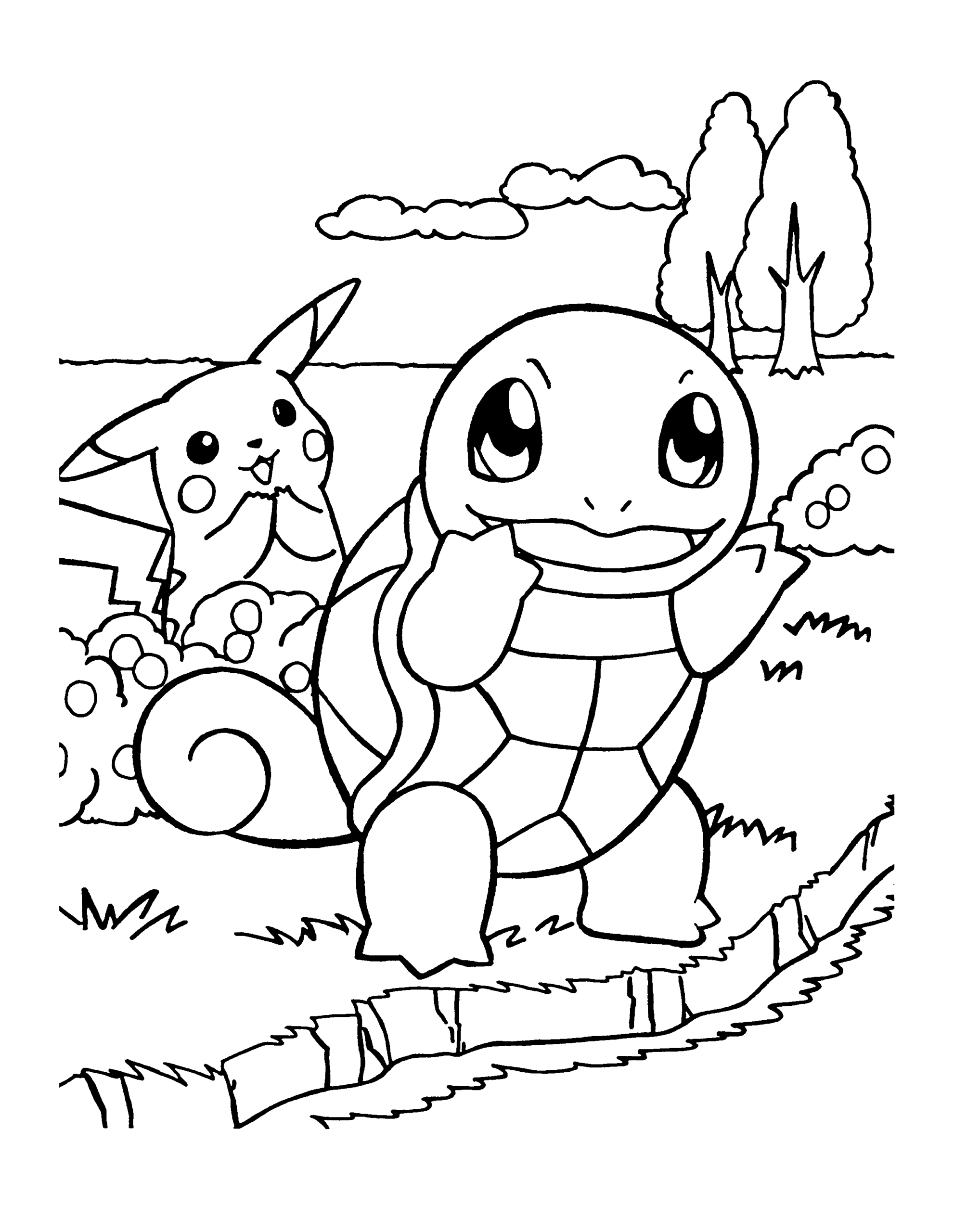squirtle and pikachu coloring pages