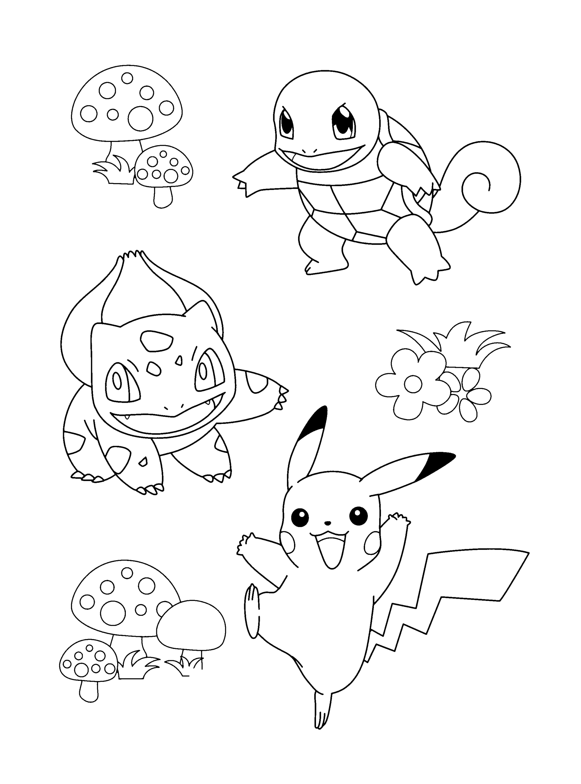 squirtle pikachu and charmander together coloring pages
