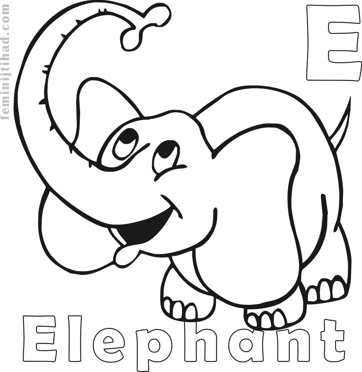 e is for elephant coloring page