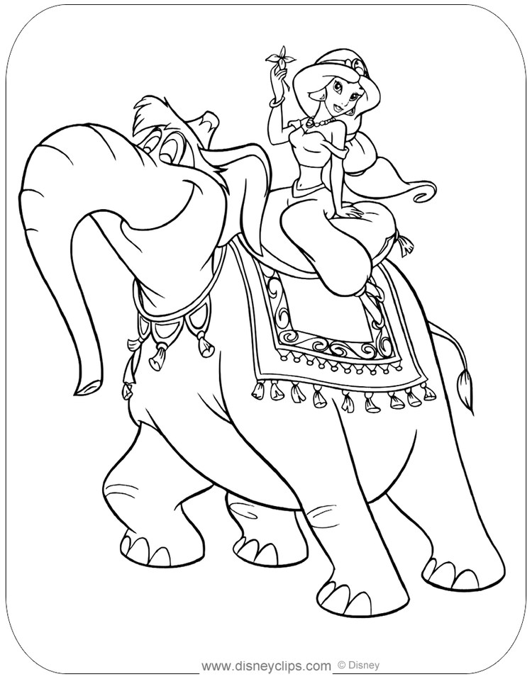 elephant and princess jasmine coloring pages