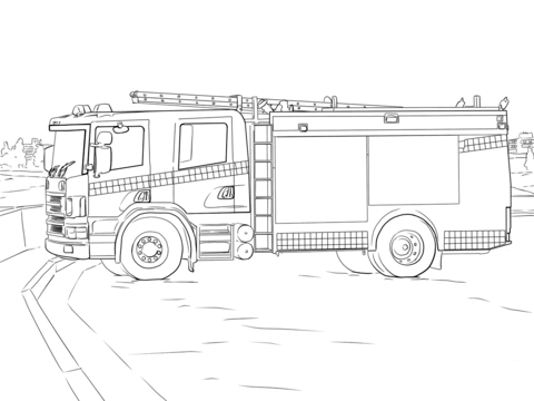 f is for fire truck coloring page