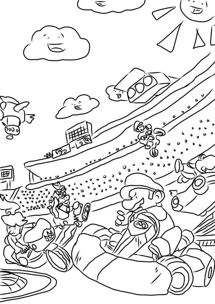 mario and luigi race cars coloring pages