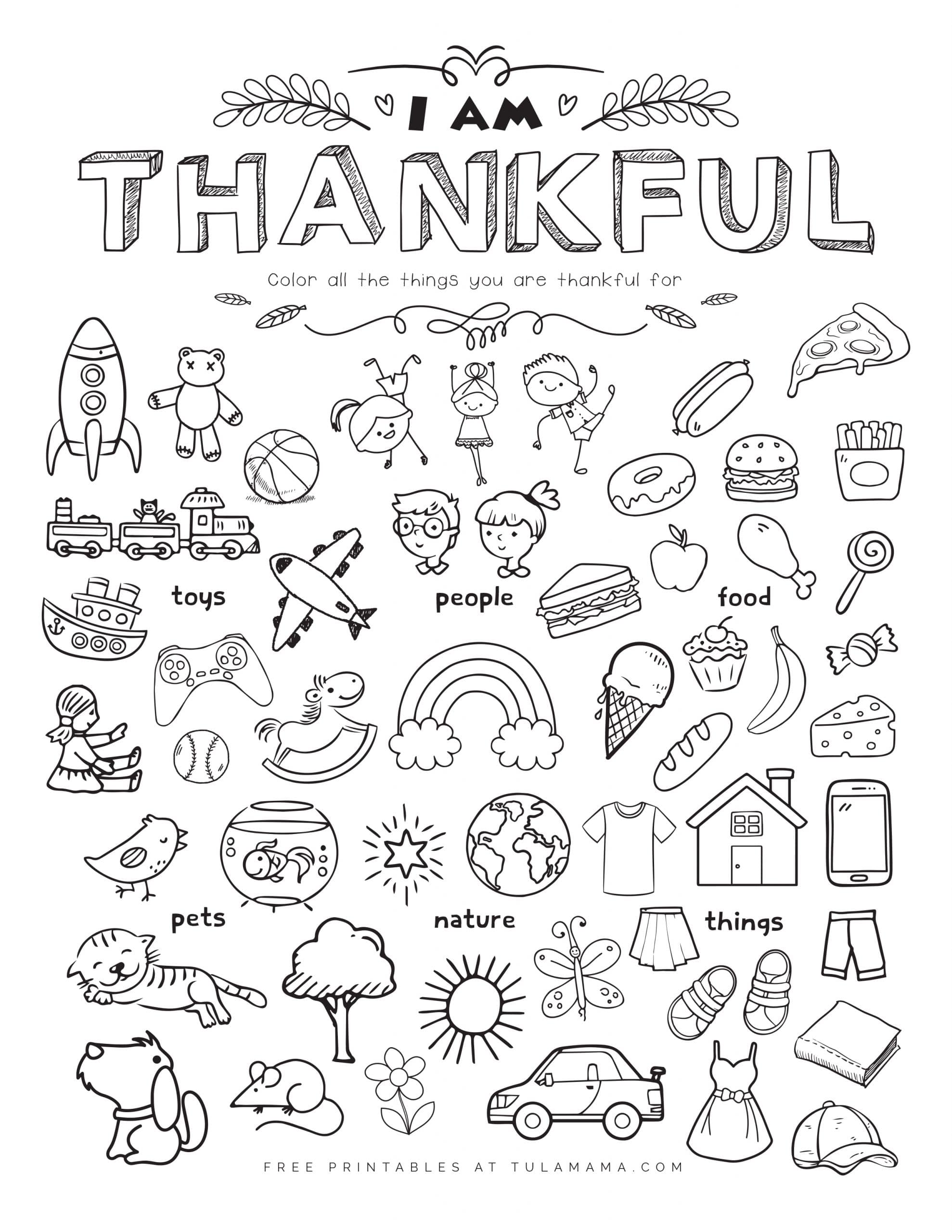 coloring pages with lots of things to be thankful for