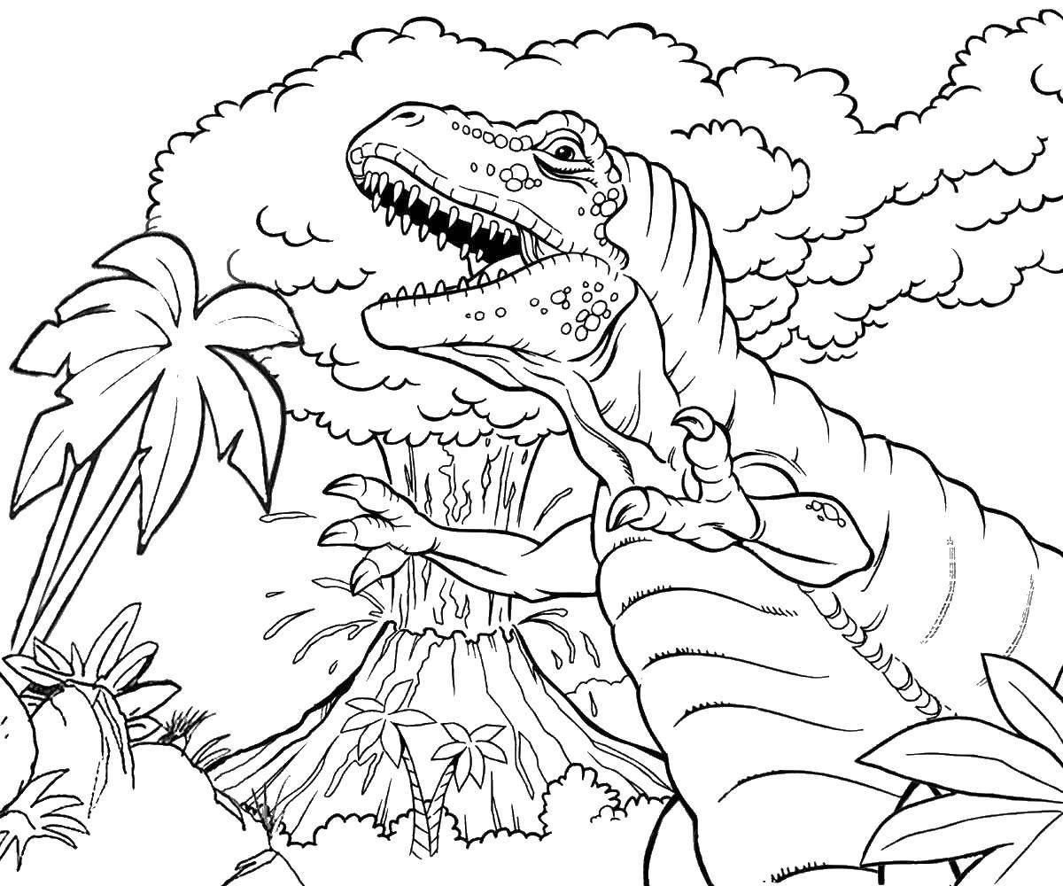 dinosaur coloring book pages volcano