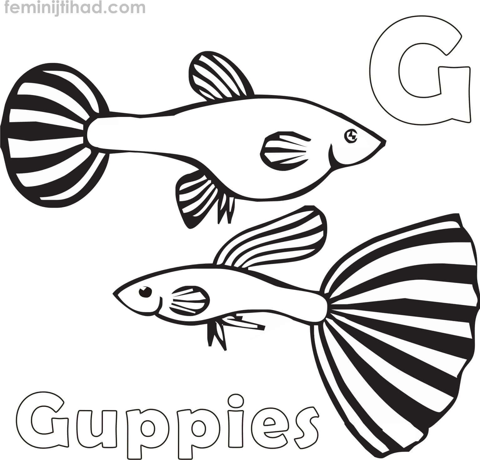 free coloring page of guppies