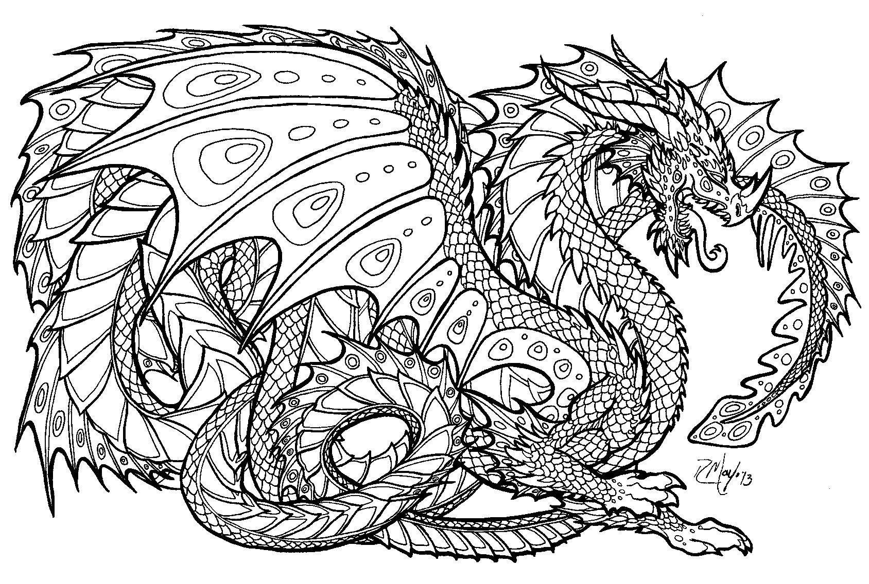 hard dragon coloring pages for adults