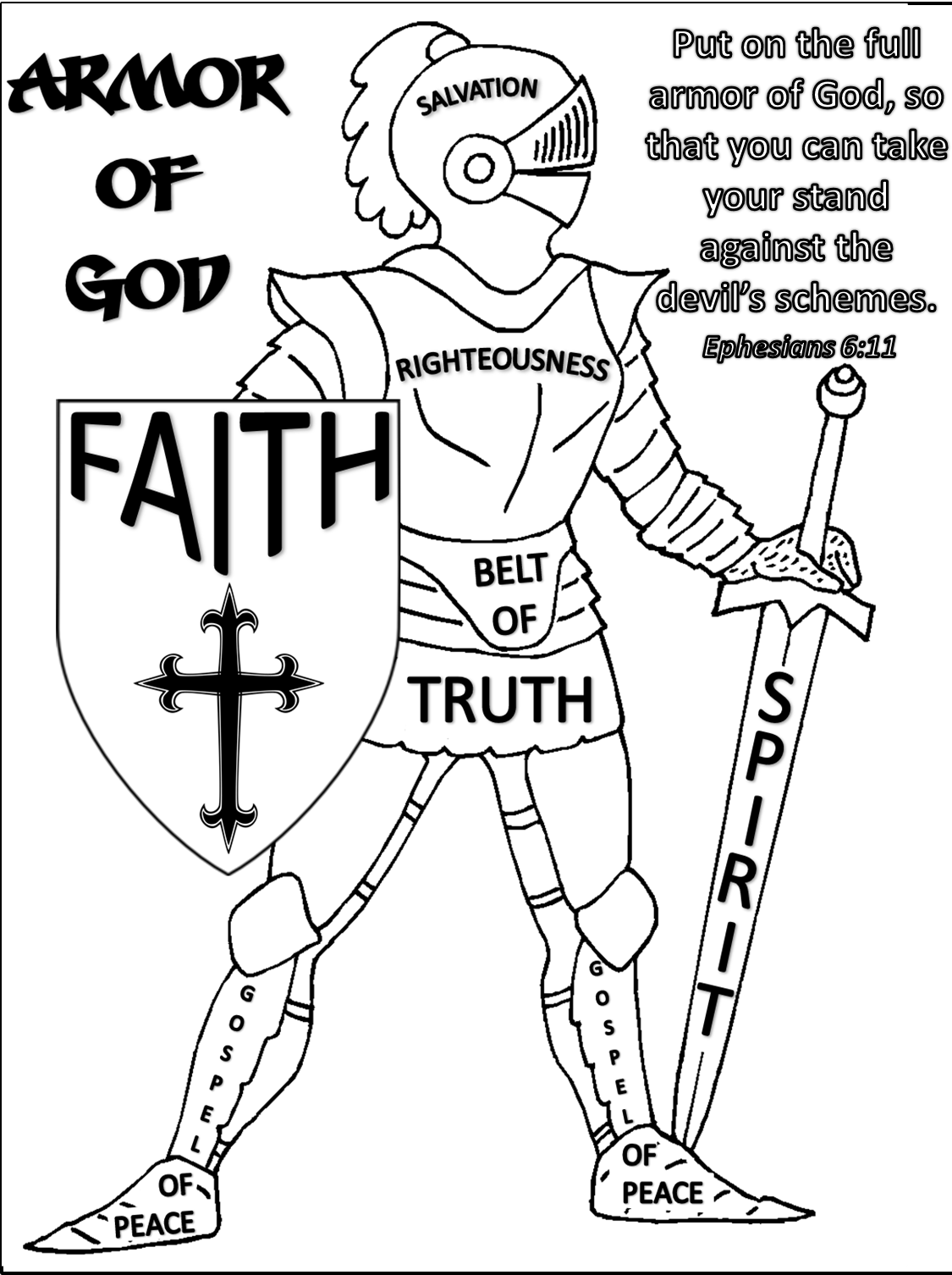 coloring pages of the armor of god