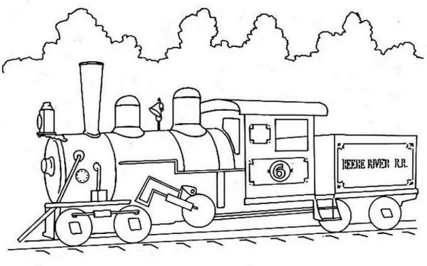 high detailed steam train coloring page
