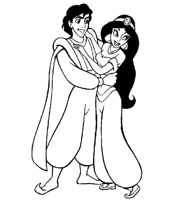 jasmine and prince aladdin dancing coloring pages