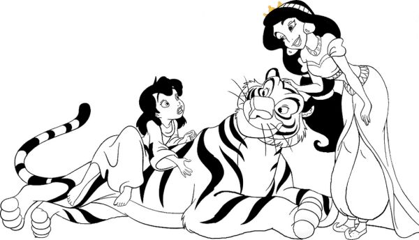 jasmine and rajah tiger coloring page