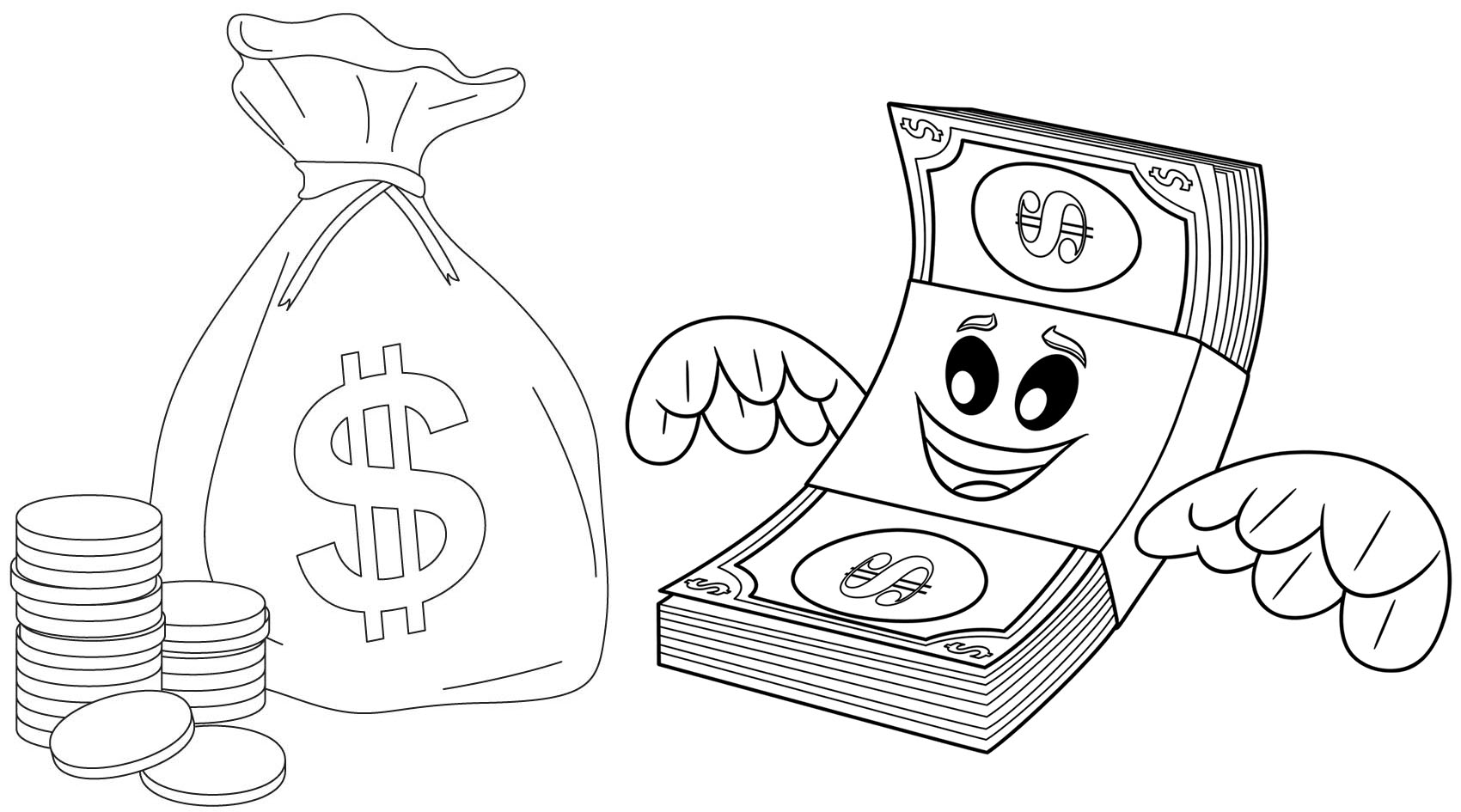 money coloring pages for kindergarten
