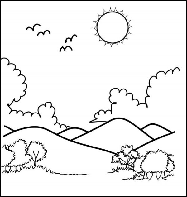 mountain sunrise coloring page