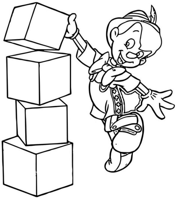 pinocchio playing blocks coloring pages