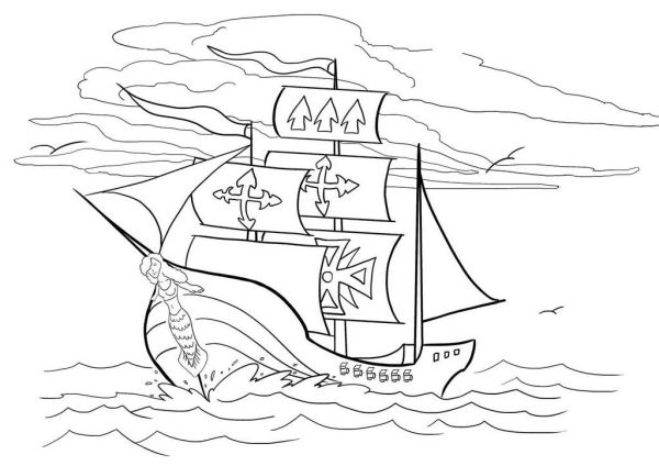 pirate ships sailing coloring page