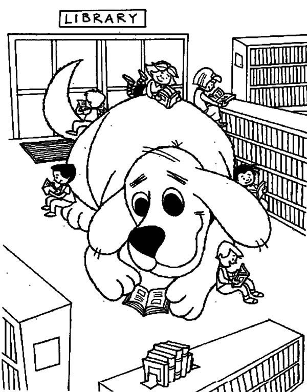 clifford the big red dog in the library printable coloring pages