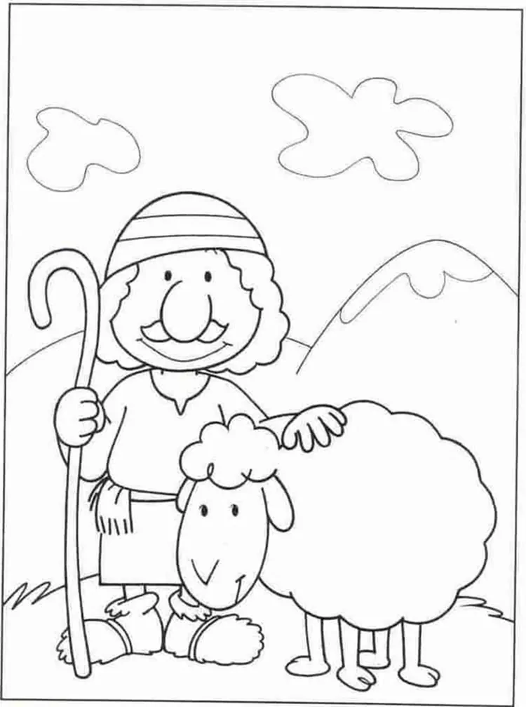 coloring pages of sheep and shepherds