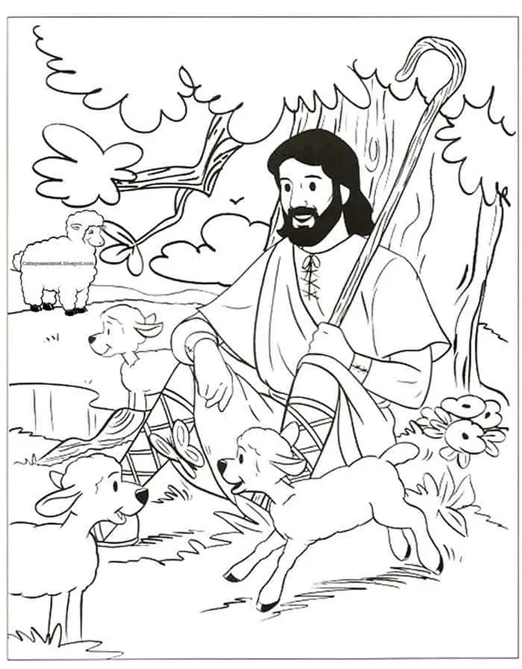 jesus and the sheep resting coloring pages