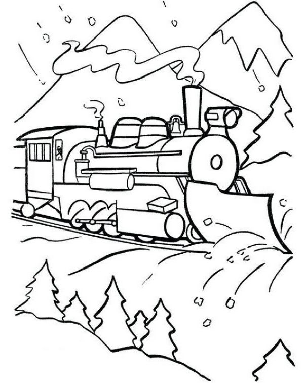 steam train coloring sheet with beautiful natural scenery