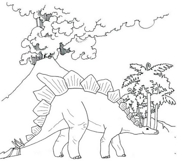 stegosaurus with mountain coloring page