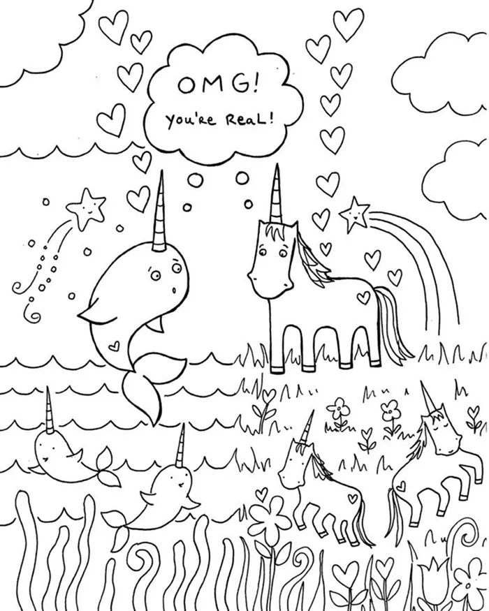 unicorn and narwhal coloring pages